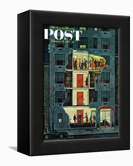 "Party Holding Up the Elevator," Saturday Evening Post Cover, February 25, 1961-Ben Kimberly Prins-Framed Premier Image Canvas