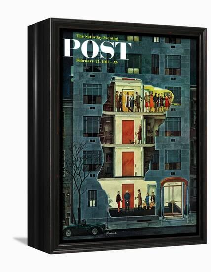 "Party Holding Up the Elevator," Saturday Evening Post Cover, February 25, 1961-Ben Kimberly Prins-Framed Premier Image Canvas