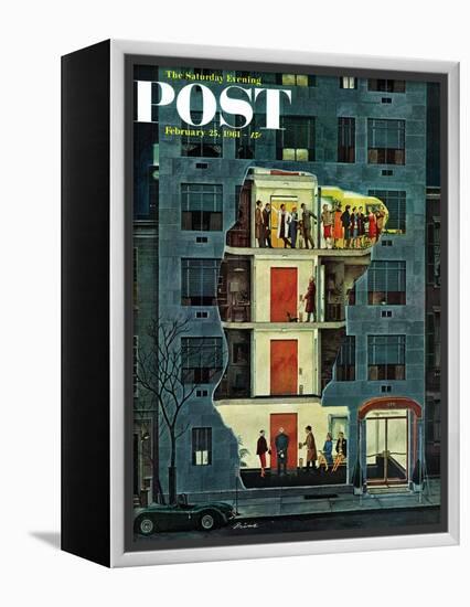 "Party Holding Up the Elevator," Saturday Evening Post Cover, February 25, 1961-Ben Kimberly Prins-Framed Premier Image Canvas