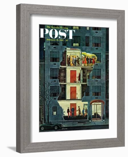 "Party Holding Up the Elevator," Saturday Evening Post Cover, February 25, 1961-Ben Kimberly Prins-Framed Giclee Print