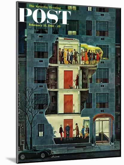 "Party Holding Up the Elevator," Saturday Evening Post Cover, February 25, 1961-Ben Kimberly Prins-Mounted Giclee Print