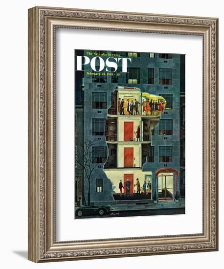 "Party Holding Up the Elevator," Saturday Evening Post Cover, February 25, 1961-Ben Kimberly Prins-Framed Giclee Print