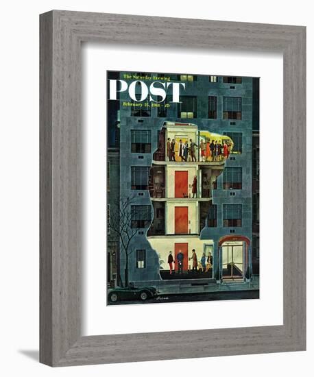 "Party Holding Up the Elevator," Saturday Evening Post Cover, February 25, 1961-Ben Kimberly Prins-Framed Giclee Print