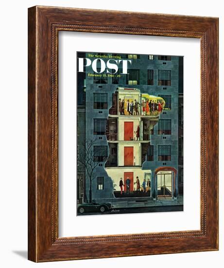 "Party Holding Up the Elevator," Saturday Evening Post Cover, February 25, 1961-Ben Kimberly Prins-Framed Giclee Print