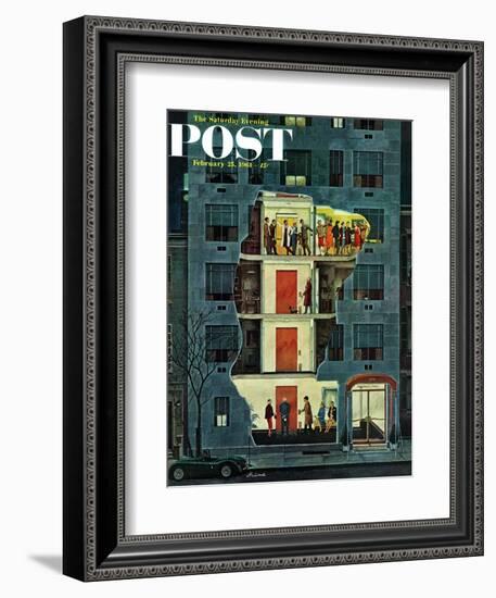 "Party Holding Up the Elevator," Saturday Evening Post Cover, February 25, 1961-Ben Kimberly Prins-Framed Giclee Print