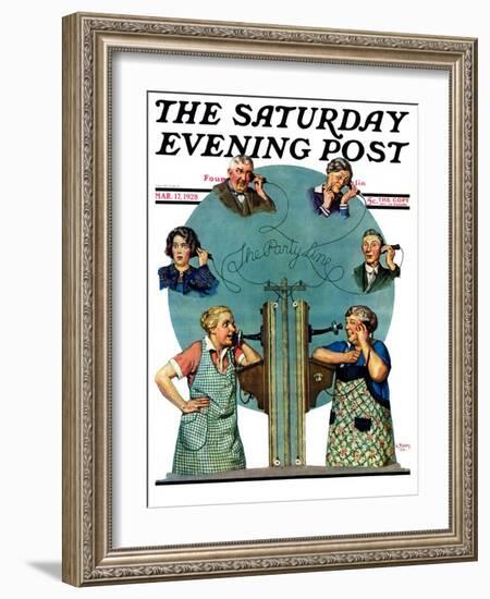 "Party Line," Saturday Evening Post Cover, March 17, 1928-Lawrence Toney-Framed Giclee Print