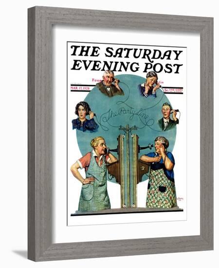 "Party Line," Saturday Evening Post Cover, March 17, 1928-Lawrence Toney-Framed Giclee Print