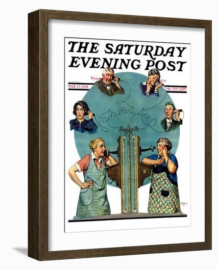 "Party Line," Saturday Evening Post Cover, March 17, 1928-Lawrence Toney-Framed Giclee Print