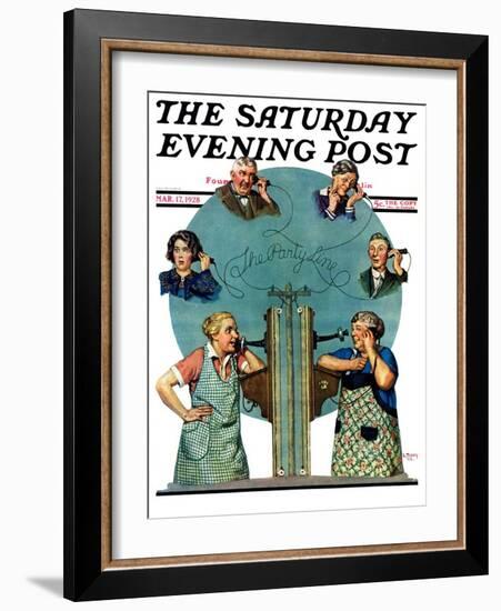 "Party Line," Saturday Evening Post Cover, March 17, 1928-Lawrence Toney-Framed Giclee Print