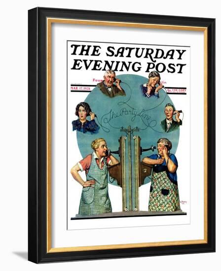 "Party Line," Saturday Evening Post Cover, March 17, 1928-Lawrence Toney-Framed Giclee Print