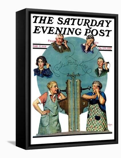 "Party Line," Saturday Evening Post Cover, March 17, 1928-Lawrence Toney-Framed Premier Image Canvas