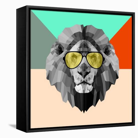 Party Lion in Glasses-Lisa Kroll-Framed Stretched Canvas