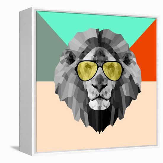 Party Lion in Glasses-Lisa Kroll-Framed Stretched Canvas