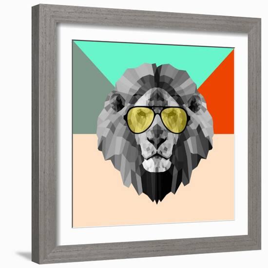 Party Lion in Glasses-Lisa Kroll-Framed Art Print