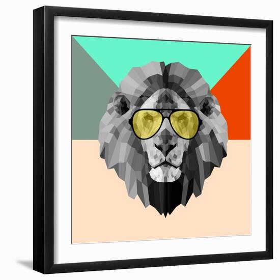 Party Lion in Glasses-Lisa Kroll-Framed Art Print