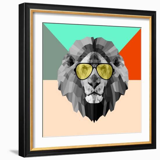 Party Lion in Glasses-Lisa Kroll-Framed Art Print