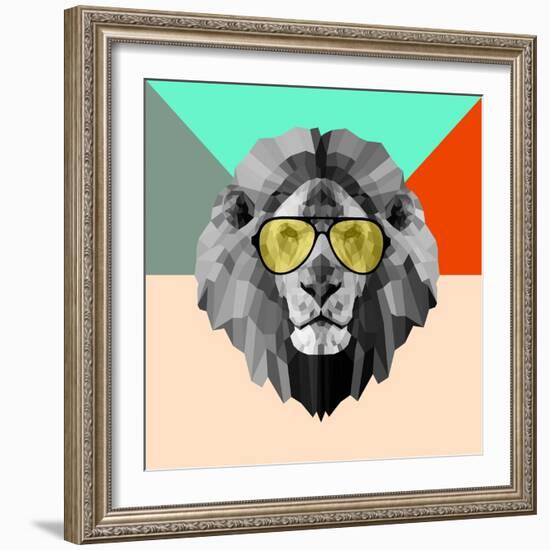 Party Lion in Glasses-Lisa Kroll-Framed Premium Giclee Print