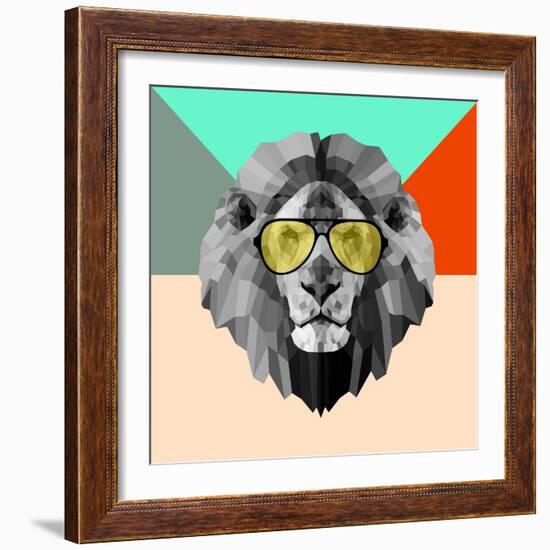 Party Lion in Glasses-Lisa Kroll-Framed Premium Giclee Print