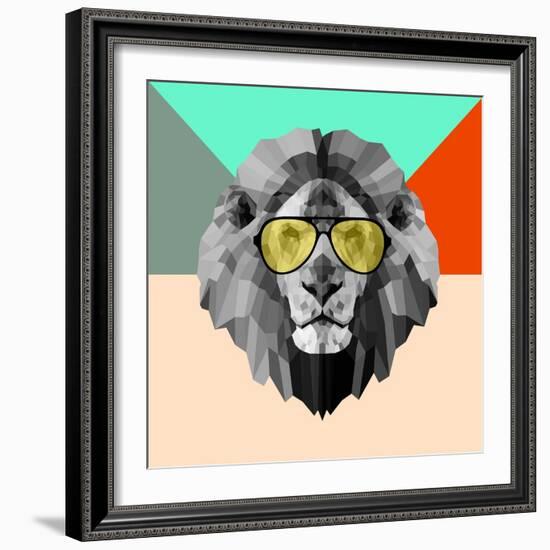 Party Lion in Glasses-Lisa Kroll-Framed Premium Giclee Print