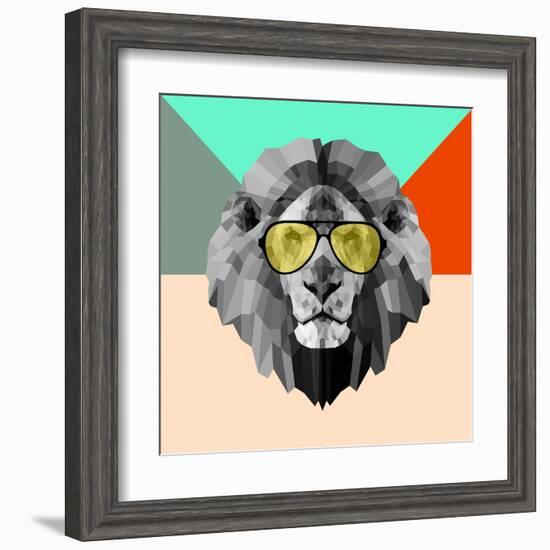 Party Lion in Glasses-Lisa Kroll-Framed Art Print