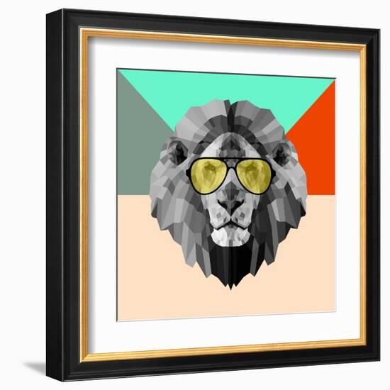 Party Lion in Glasses-Lisa Kroll-Framed Art Print