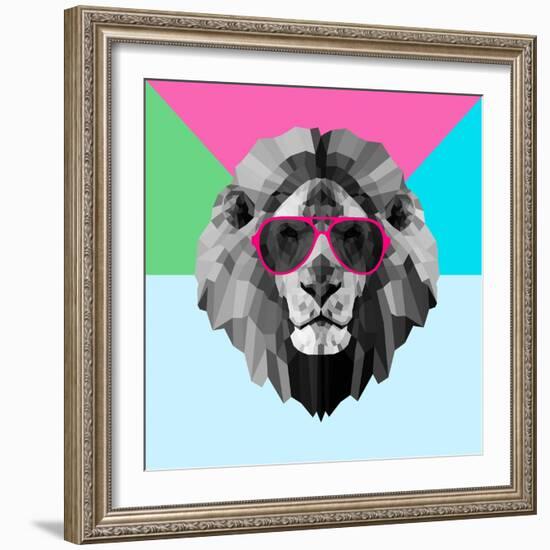 Party Lion in Red Glasses-Lisa Kroll-Framed Art Print