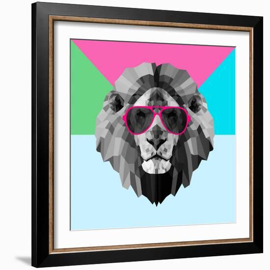 Party Lion in Red Glasses-Lisa Kroll-Framed Art Print
