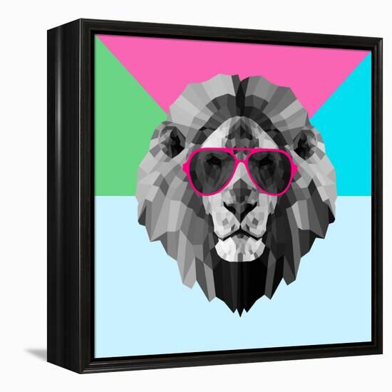 Party Lion in Red Glasses-Lisa Kroll-Framed Stretched Canvas