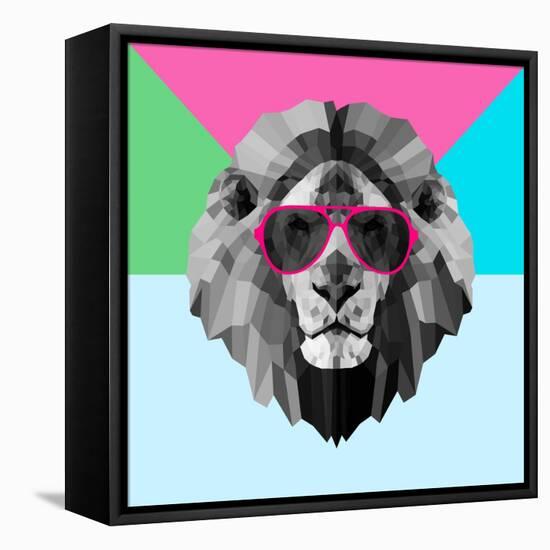 Party Lion in Red Glasses-Lisa Kroll-Framed Stretched Canvas