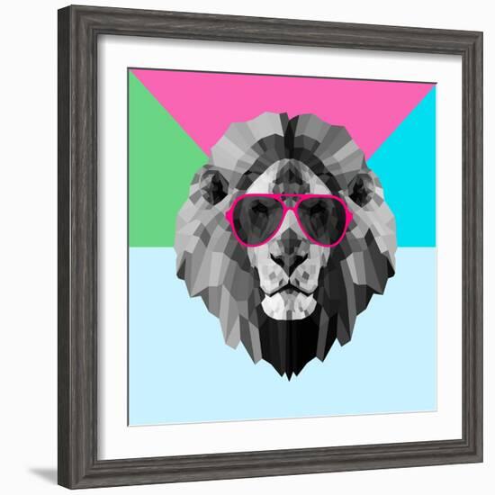 Party Lion in Red Glasses-Lisa Kroll-Framed Premium Giclee Print