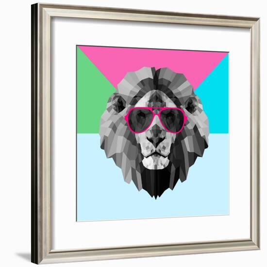 Party Lion in Red Glasses-Lisa Kroll-Framed Premium Giclee Print