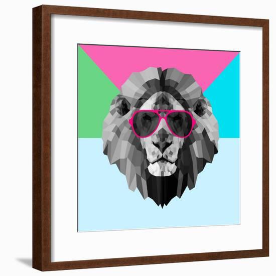 Party Lion in Red Glasses-Lisa Kroll-Framed Premium Giclee Print