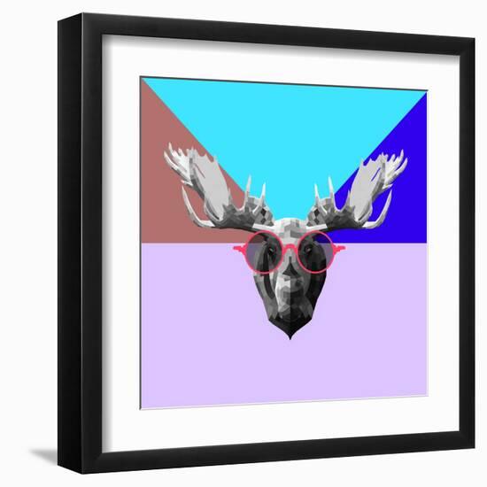 Party Moose in Glasses-Lisa Kroll-Framed Art Print