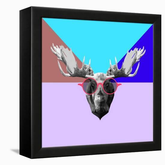 Party Moose in Glasses-Lisa Kroll-Framed Stretched Canvas