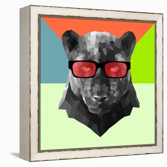 Party Panther in Red Glasses-Lisa Kroll-Framed Stretched Canvas