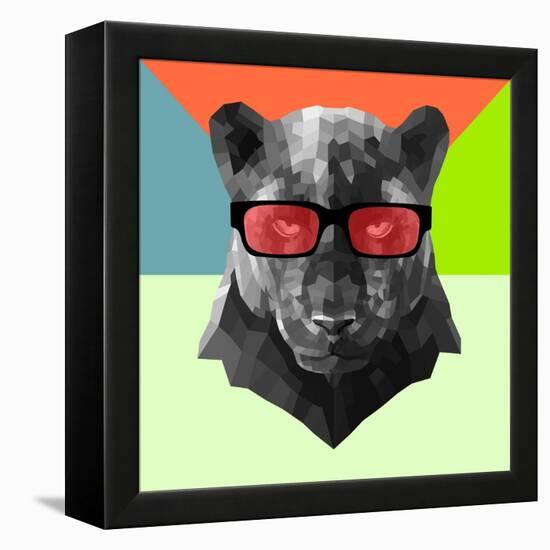 Party Panther in Red Glasses-Lisa Kroll-Framed Stretched Canvas