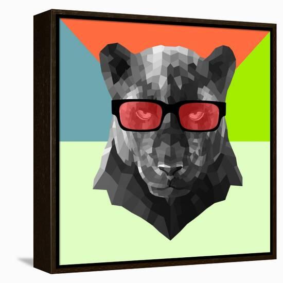 Party Panther in Red Glasses-Lisa Kroll-Framed Stretched Canvas