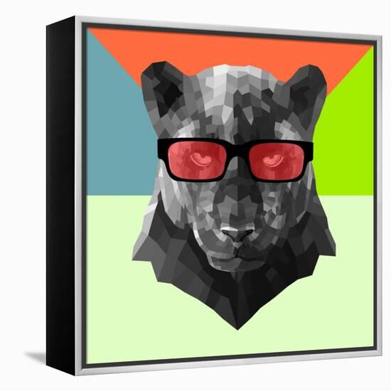 Party Panther in Red Glasses-Lisa Kroll-Framed Stretched Canvas