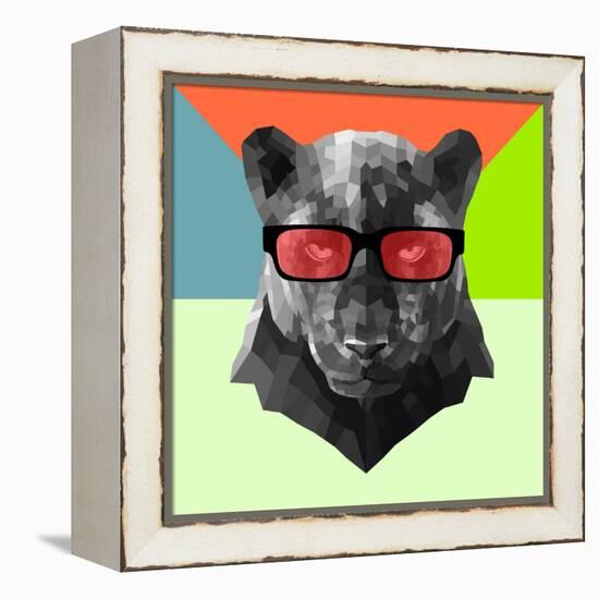 Party Panther in Red Glasses-Lisa Kroll-Framed Stretched Canvas