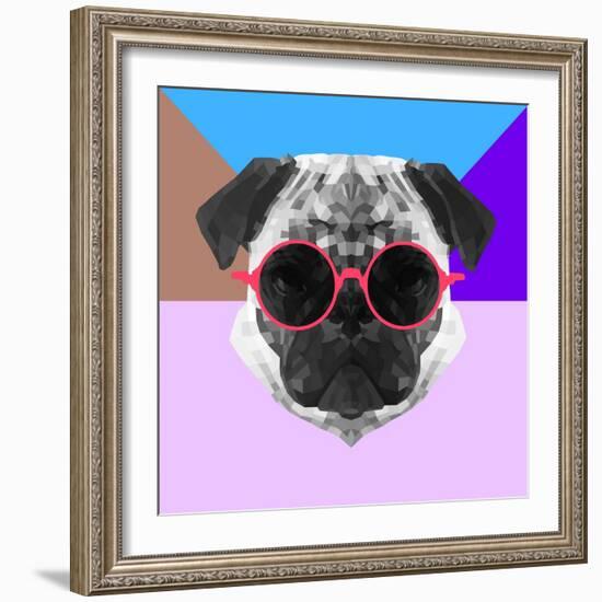 Party Pug in Pink Glasses-Lisa Kroll-Framed Art Print