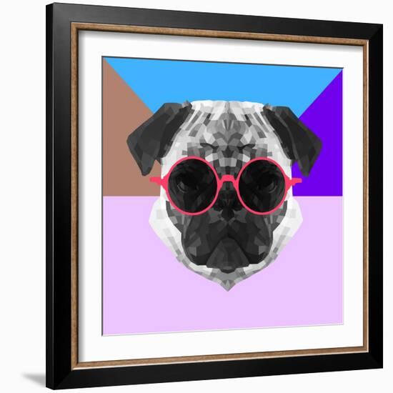 Party Pug in Pink Glasses-Lisa Kroll-Framed Art Print