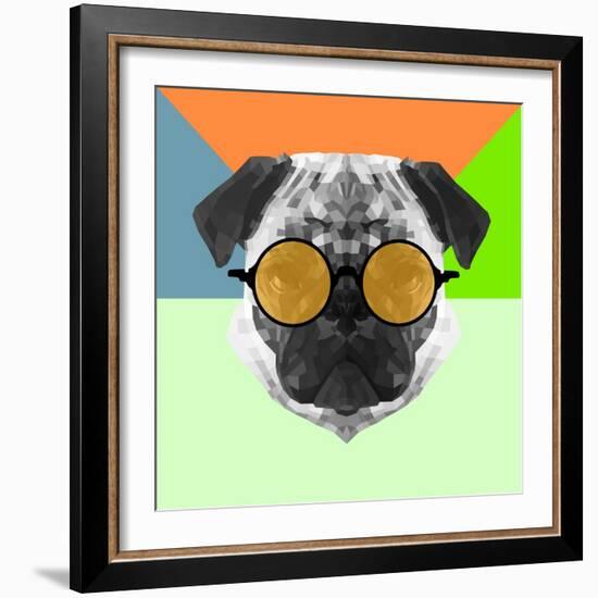 Party Pug in Yellow Glasses-Lisa Kroll-Framed Art Print