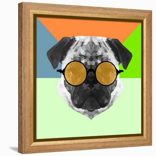 Party Pug in Yellow Glasses-Lisa Kroll-Framed Stretched Canvas