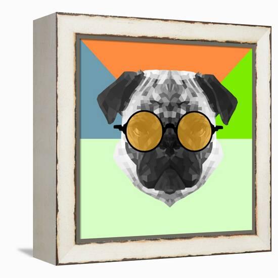 Party Pug in Yellow Glasses-Lisa Kroll-Framed Stretched Canvas