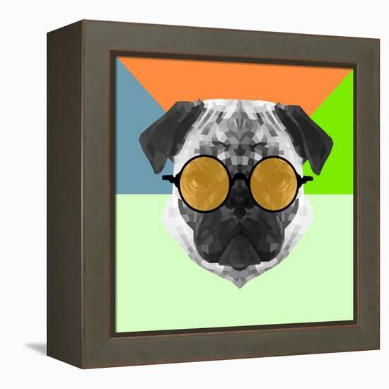 Party Pug in Yellow Glasses-Lisa Kroll-Framed Stretched Canvas