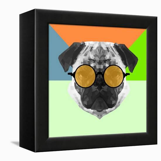 Party Pug in Yellow Glasses-Lisa Kroll-Framed Stretched Canvas