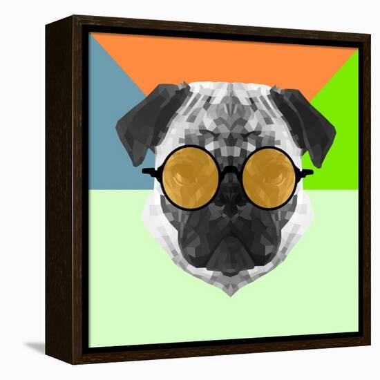 Party Pug in Yellow Glasses-Lisa Kroll-Framed Stretched Canvas