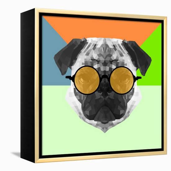 Party Pug in Yellow Glasses-Lisa Kroll-Framed Stretched Canvas