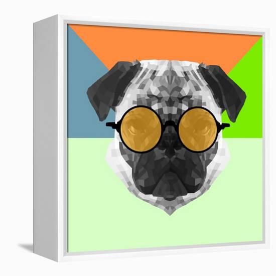 Party Pug in Yellow Glasses-Lisa Kroll-Framed Stretched Canvas