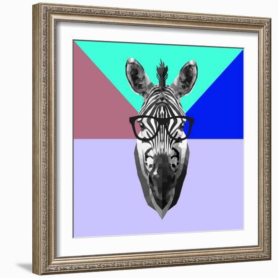 Party Zebra in Glasses-Lisa Kroll-Framed Art Print